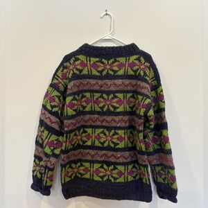Vintage Hand Knit Wool Patterned Sweater Size M